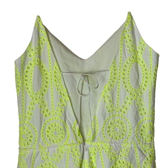 DV Dolce Vita Romper Women Small Yellow Neon Eyelet Lace‎ V Neck Tie Back Shorts - Picture 5 of 12